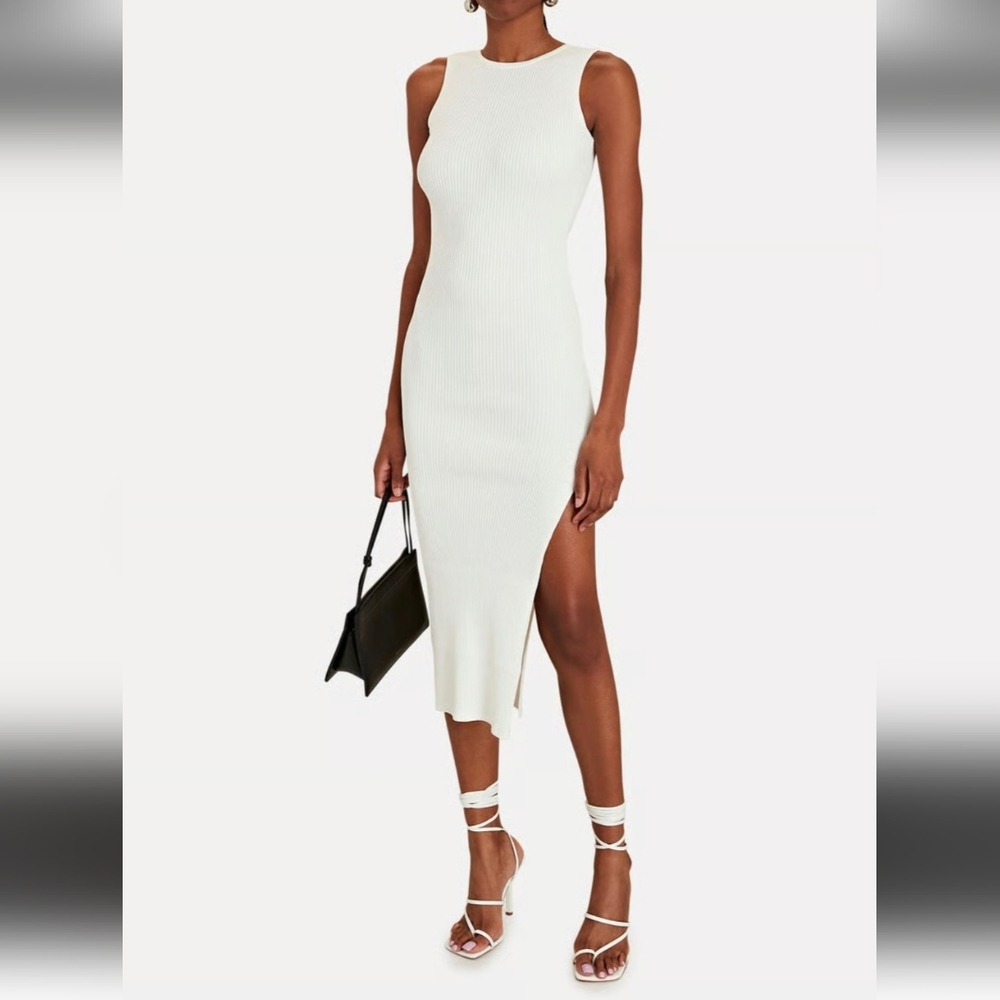 NONCHALANT Rib Knit Midi Dress WHITE
